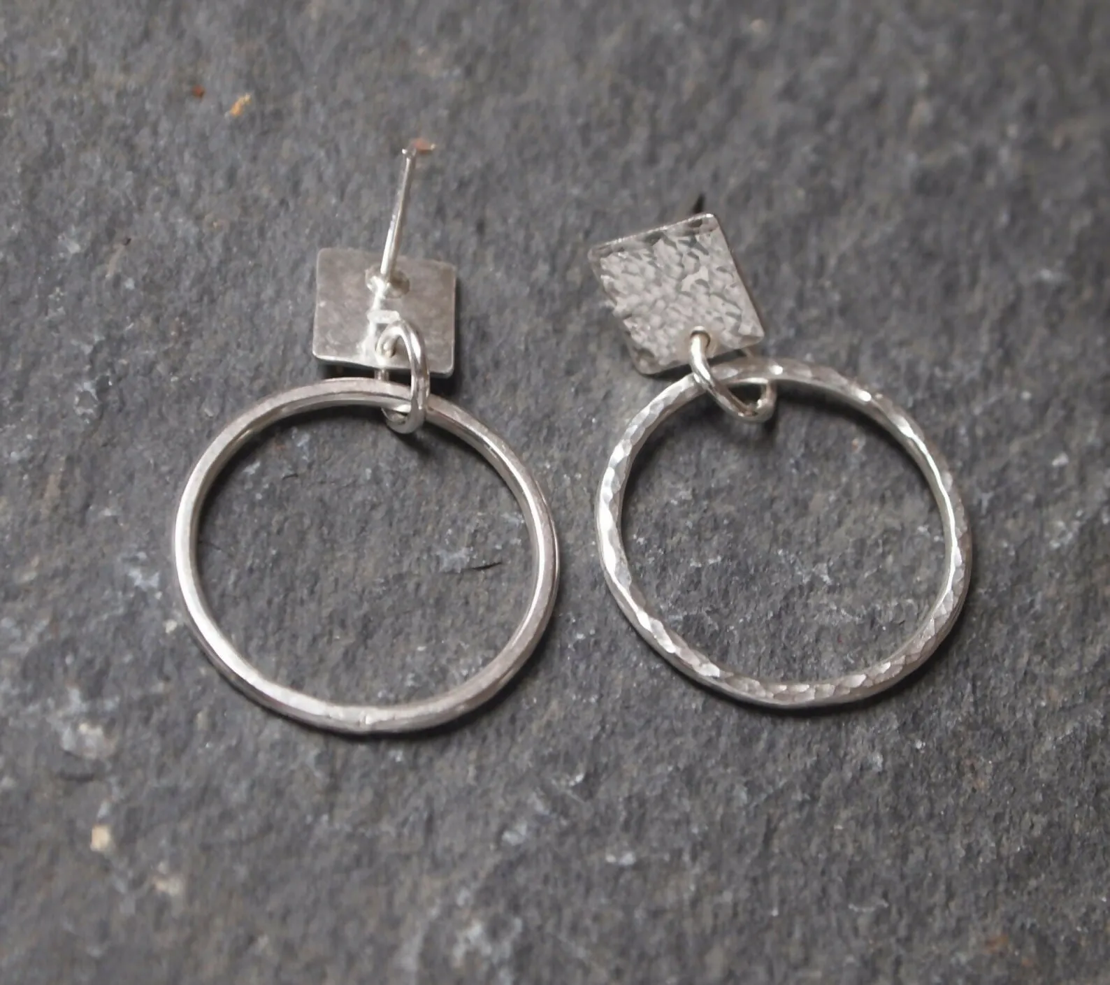 Hammered Silver Hoop Stud Earrings