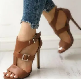 High Heel Summer Buckle Sandals in Black for Stylish Comfort