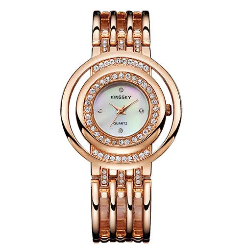 Hot Women Watches Luxury Brand Analog Display Stainless Steel Watch Band Rose Gold Ladies Women Rhinestone Watch