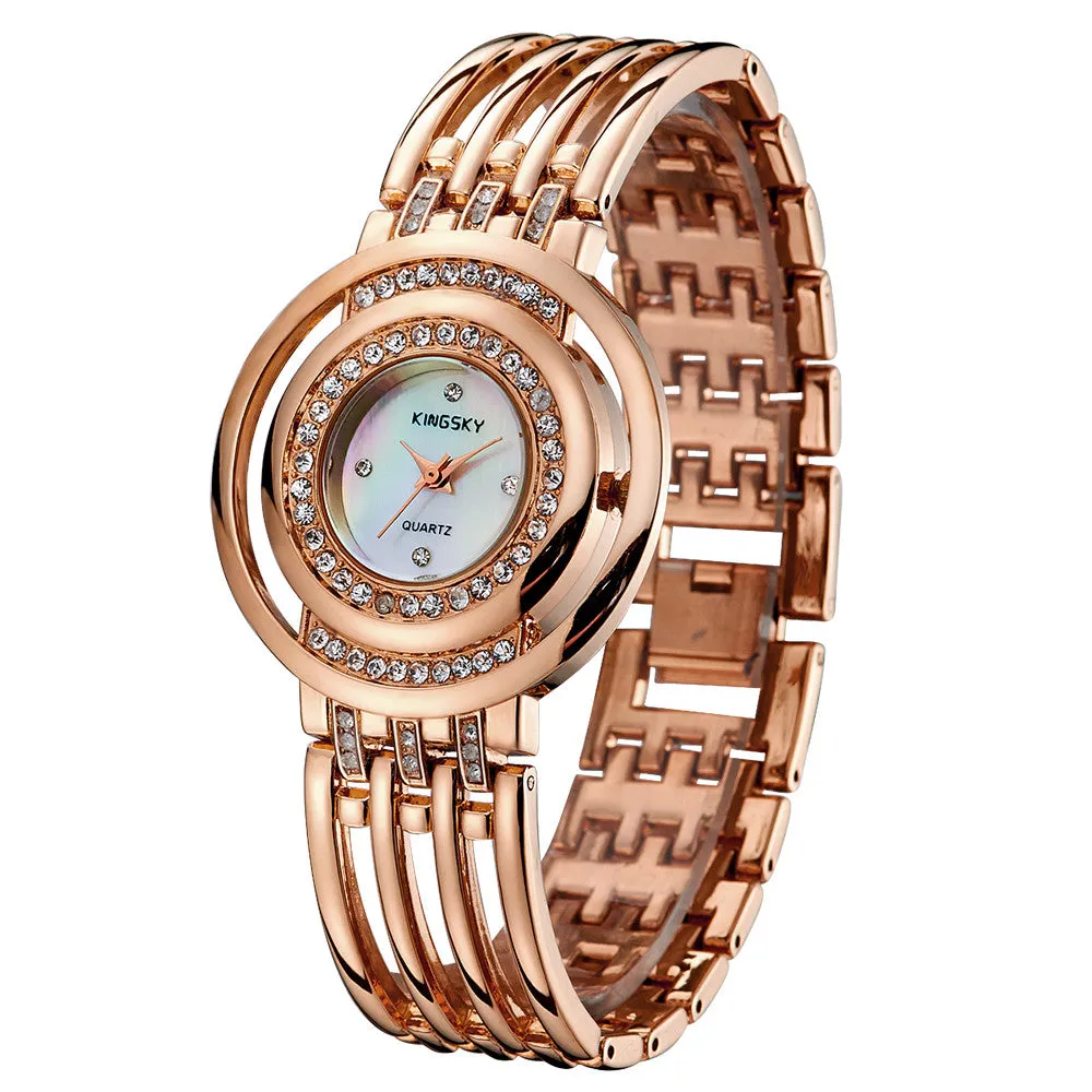 Hot Women Watches Luxury Brand Analog Display Stainless Steel Watch Band Rose Gold Ladies Women Rhinestone Watch