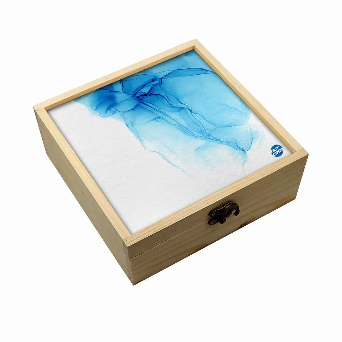 Jewellery Box Wooden Jewelry Organizer -  Blue Ink Watercolor