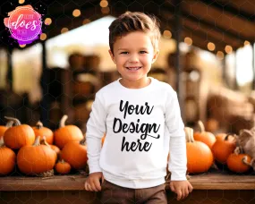 Little Boy Tee Mockup - Pumpkins - Brunette