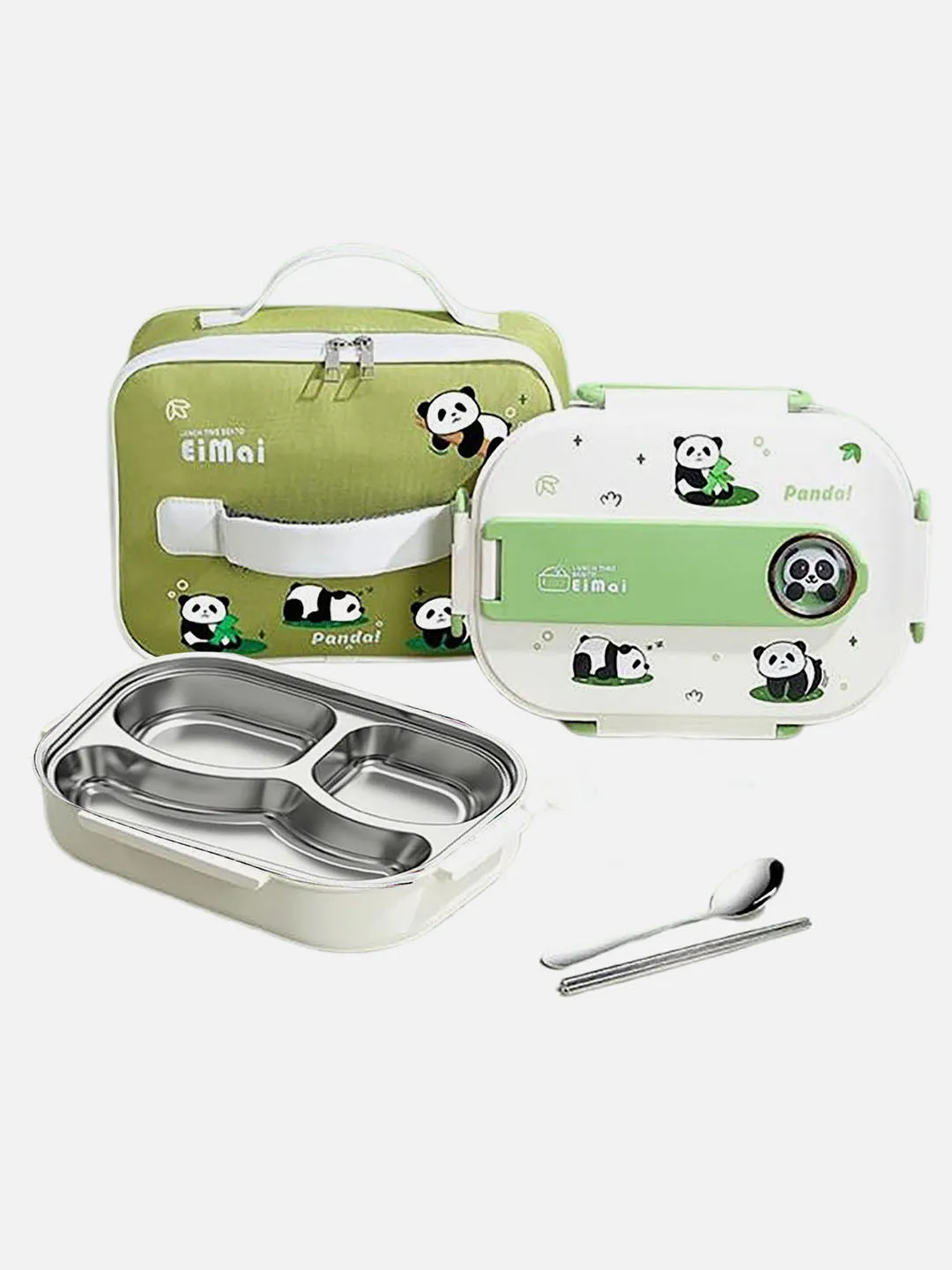 Little Surprise Box 2D Panda Stainless Steel Lunch Box /Tiffin with Insulated Matching Lunch Bag.