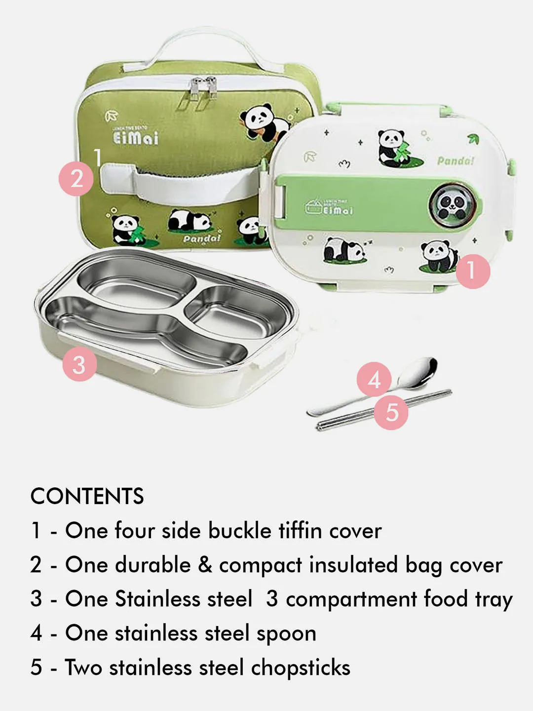 Little Surprise Box 2D Panda Stainless Steel Lunch Box /Tiffin with Insulated Matching Lunch Bag.