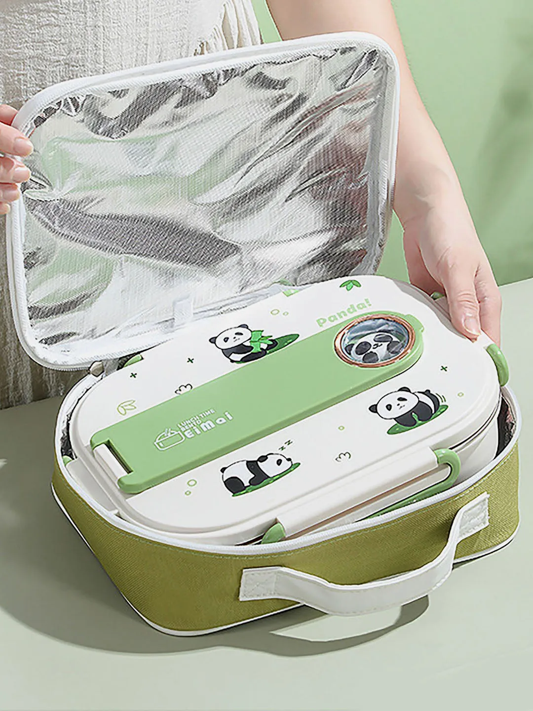 Little Surprise Box 2D Panda Stainless Steel Lunch Box /Tiffin with Insulated Matching Lunch Bag.