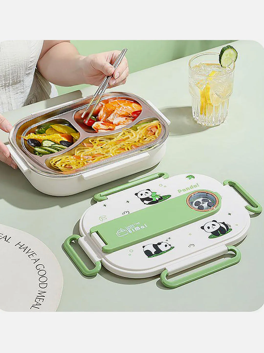 Little Surprise Box 2D Panda Stainless Steel Lunch Box /Tiffin with Insulated Matching Lunch Bag.