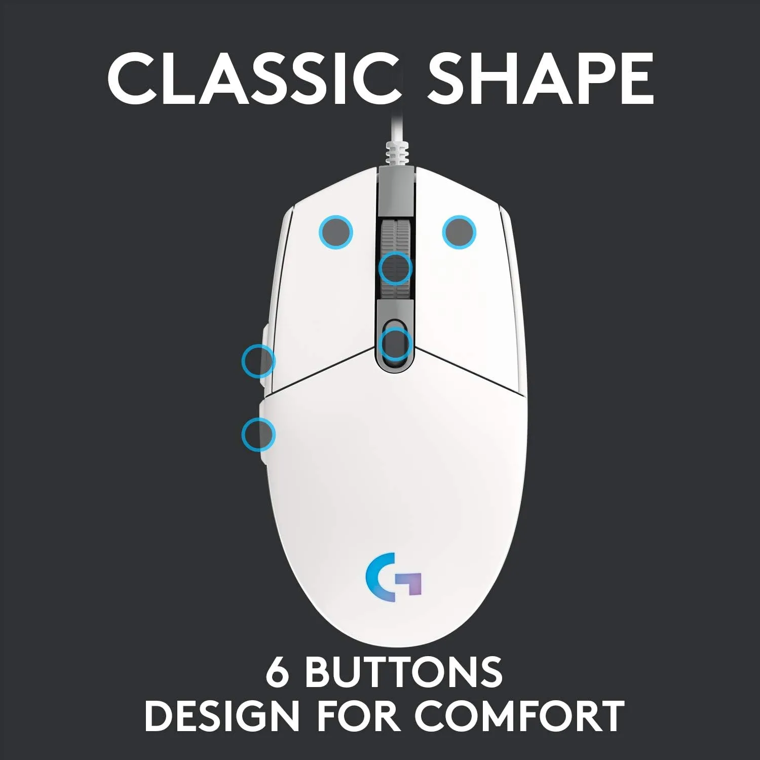 Logitech G203 Lightsync Gaming Mouse 6 鍵遊戲滑鼠 - White 白色 910-005791 原裝行貨