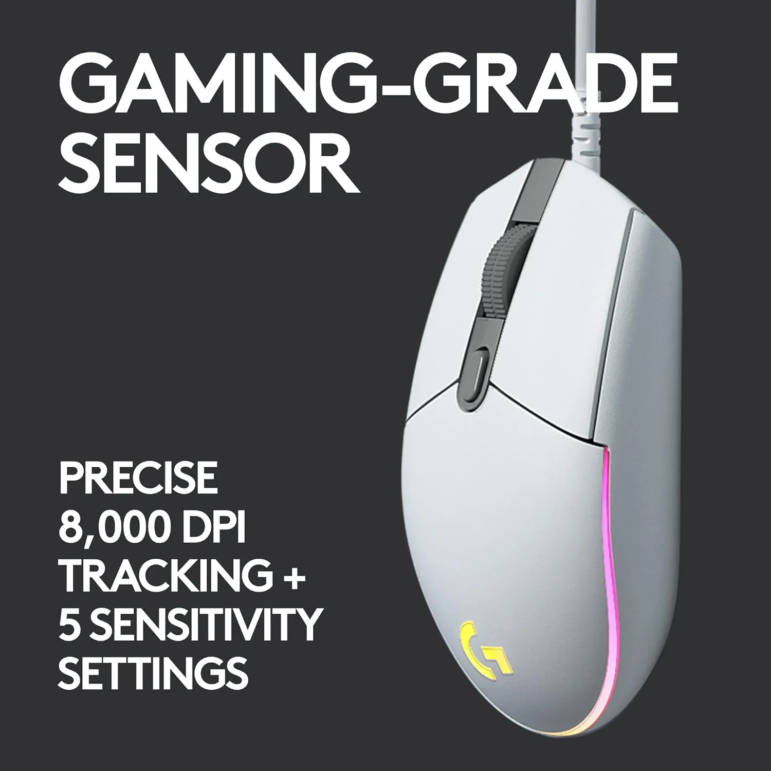 Logitech G203 Lightsync Gaming Mouse 6 鍵遊戲滑鼠 - White 白色 910-005791 原裝行貨