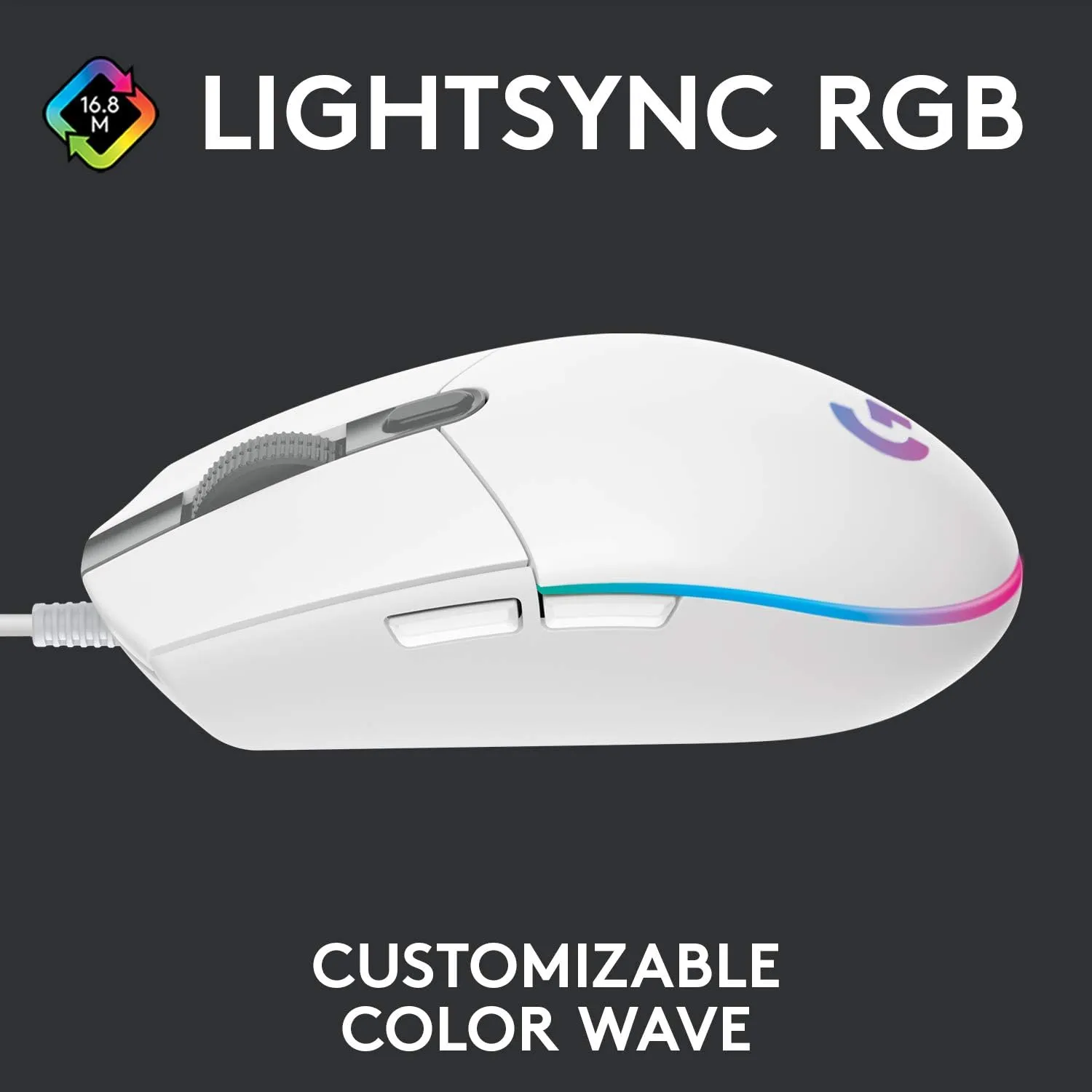 Logitech G203 Lightsync Gaming Mouse 6 鍵遊戲滑鼠 - White 白色 910-005791 原裝行貨