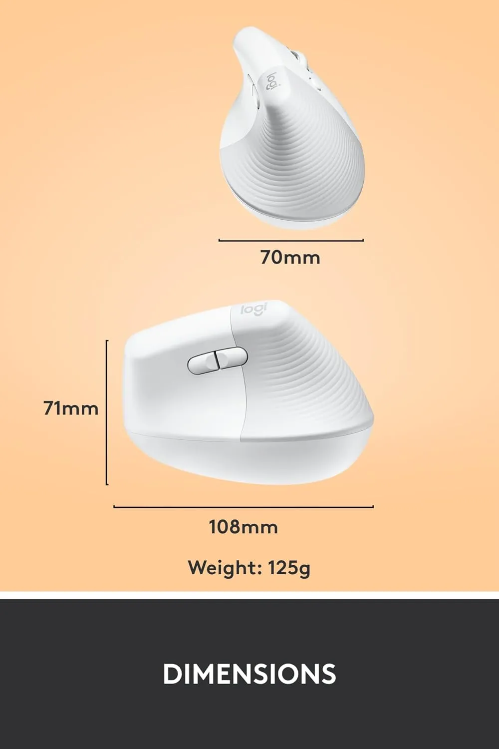 Logitech Lift for Mac Wireless Mouse 人體工學垂直滑鼠 - Pearl White 珍珠白色 910-006470 原裝行貨