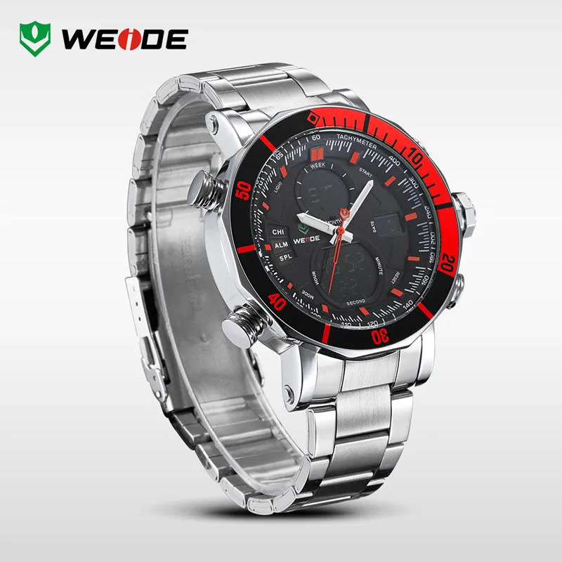 Luxury WEIDE Brand Men Military Sports Watches Men's Quartz LED Digital Hour Clock Male Full Steel Wrist Watch