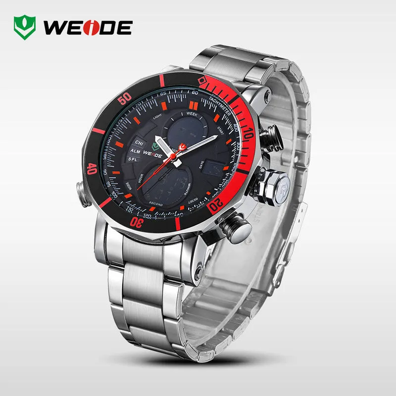 Luxury WEIDE Brand Men Military Sports Watches Men's Quartz LED Digital Hour Clock Male Full Steel Wrist Watch