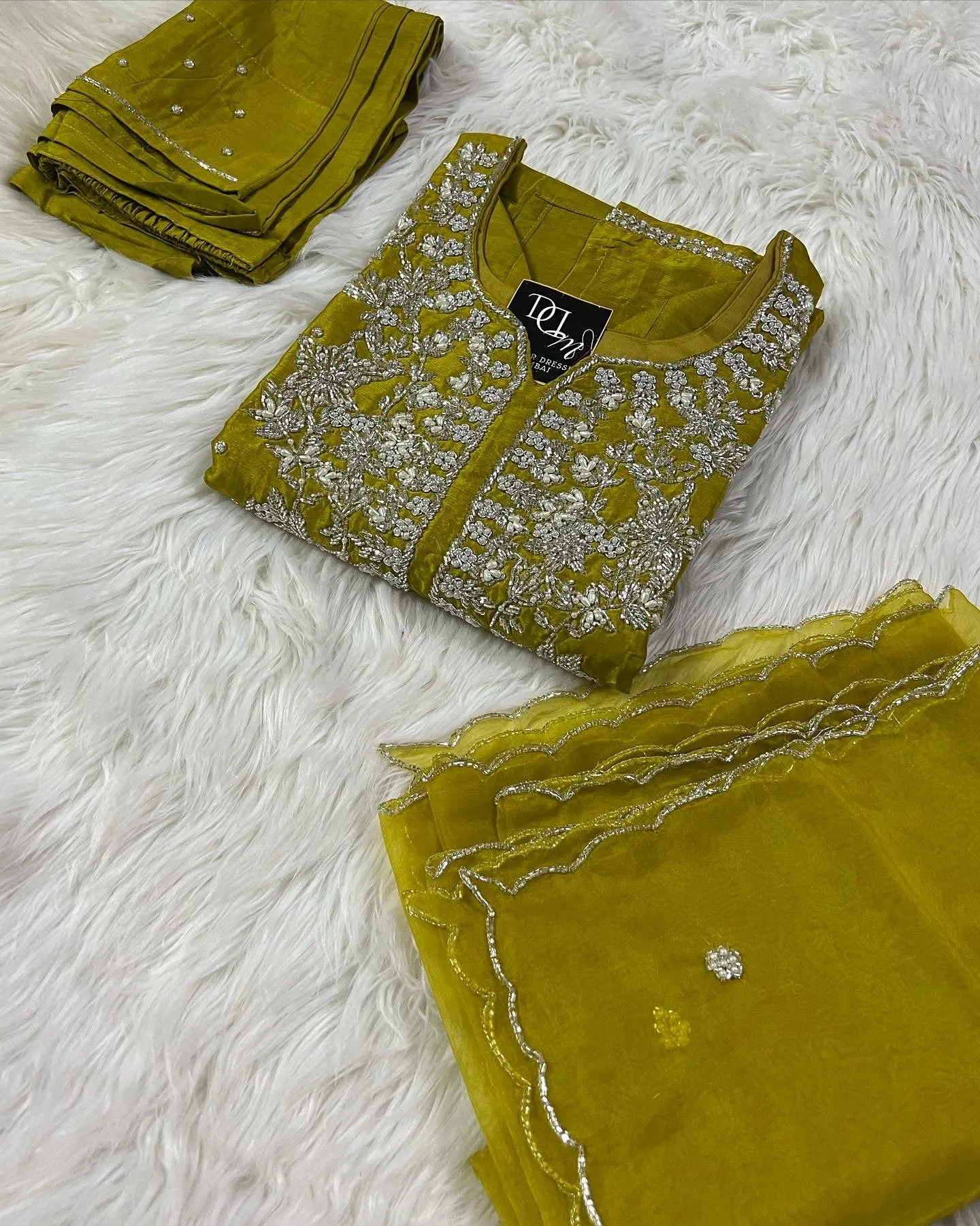 Maslin Designer Embroidery with Zardosi Yellow