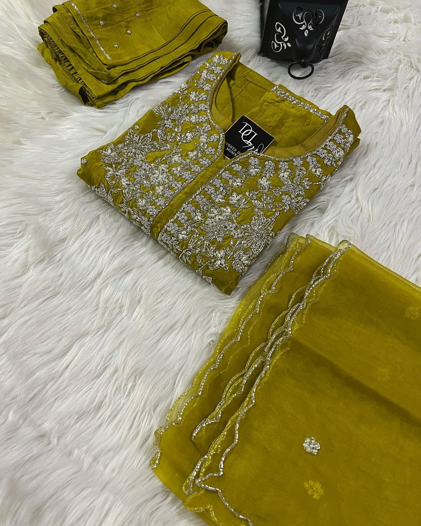 Maslin Designer Embroidery with Zardosi Yellow