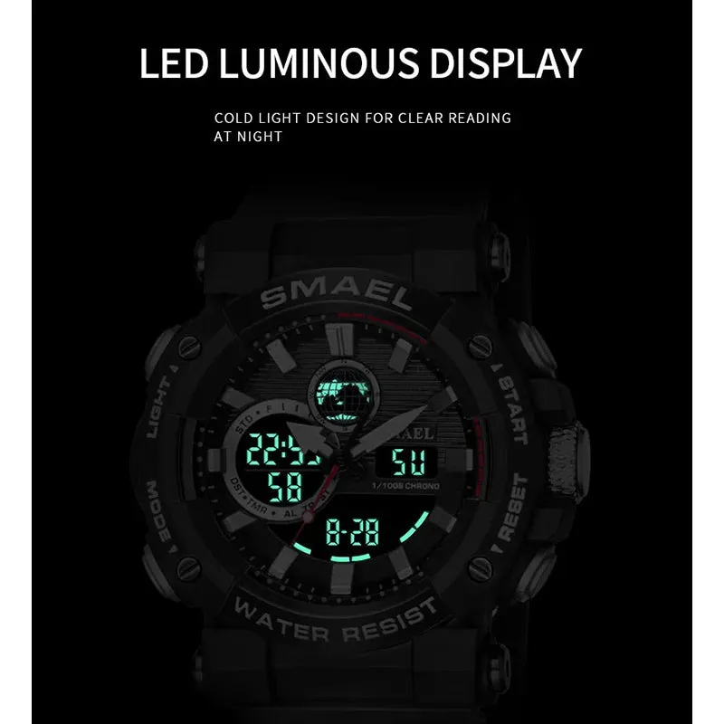 Men Watch SMAEL Sport Watches Waterproof Stopwatch Alarm Clock LED Light Quartz Digital Wristwatches 8048 Men's Watches Military