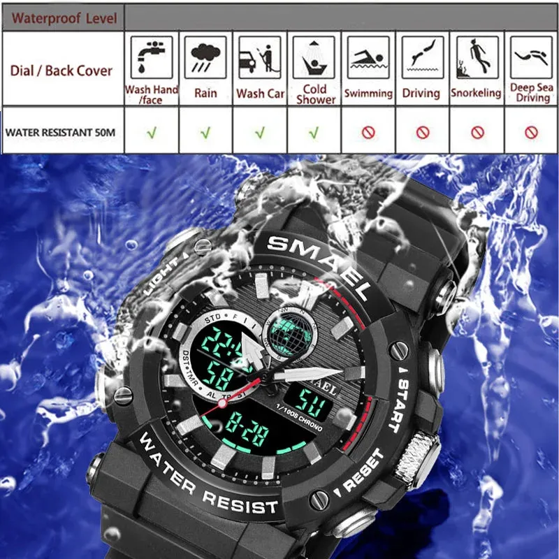 Men Watch SMAEL Sport Watches Waterproof Stopwatch Alarm Clock LED Light Quartz Digital Wristwatches 8048 Men's Watches Military