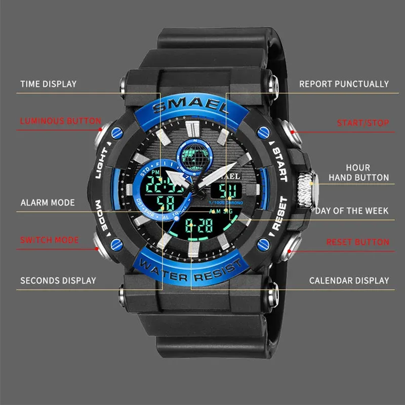 Men Watch SMAEL Sport Watches Waterproof Stopwatch Alarm Clock LED Light Quartz Digital Wristwatches 8048 Men's Watches Military