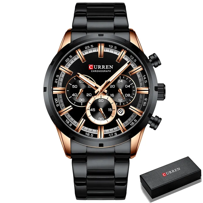 Men's Watch Luxury Sports Quartz Watches Full Steel Waterproof Chronograph Wristwatch