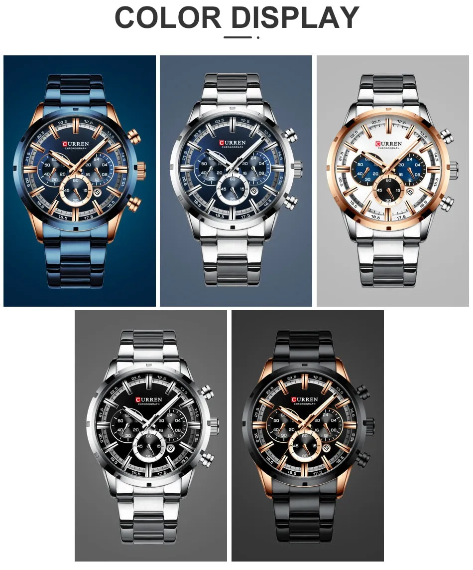 Men's Watch Luxury Sports Quartz Watches Full Steel Waterproof Chronograph Wristwatch