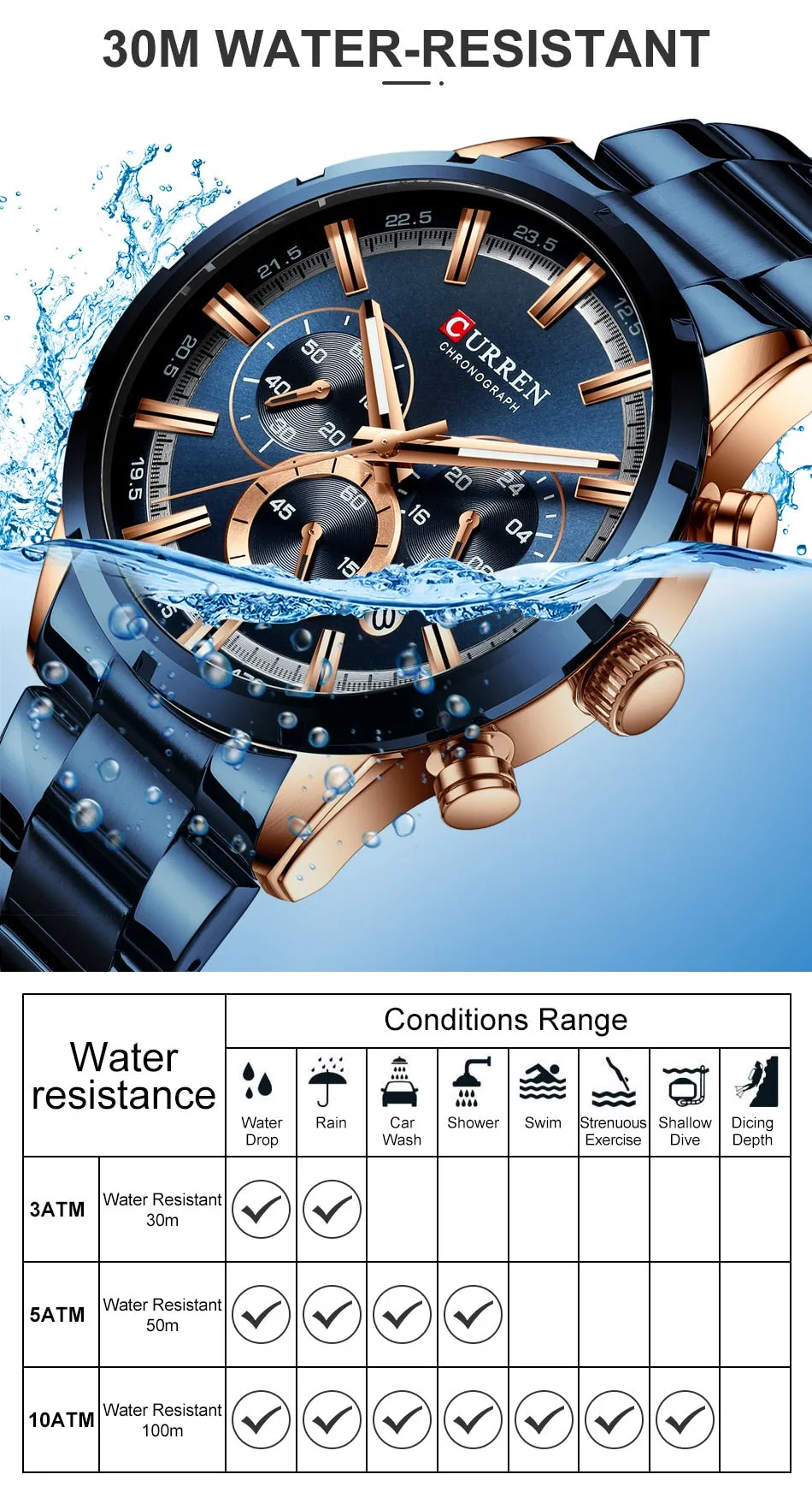 Men's Watch Luxury Sports Quartz Watches Full Steel Waterproof Chronograph Wristwatch