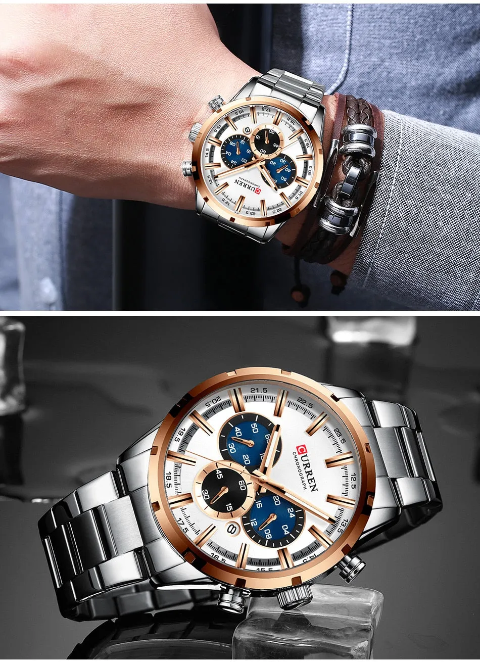 Men's Watch Luxury Sports Quartz Watches Full Steel Waterproof Chronograph Wristwatch