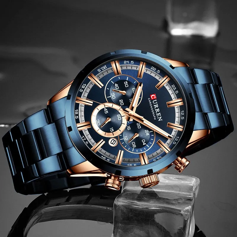 Men's Watch Luxury Sports Quartz Watches Full Steel Waterproof Chronograph Wristwatch