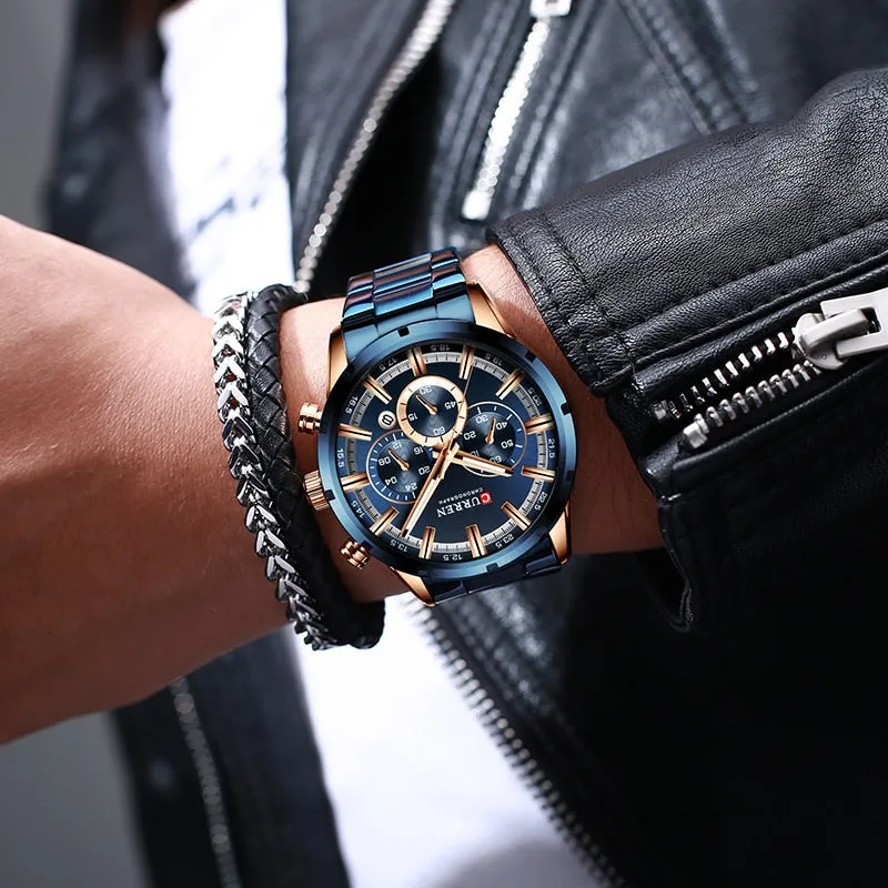 Men's Watch Luxury Sports Quartz Watches Full Steel Waterproof Chronograph Wristwatch