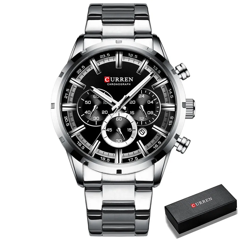 Men's Watch Luxury Sports Quartz Watches Full Steel Waterproof Chronograph Wristwatch