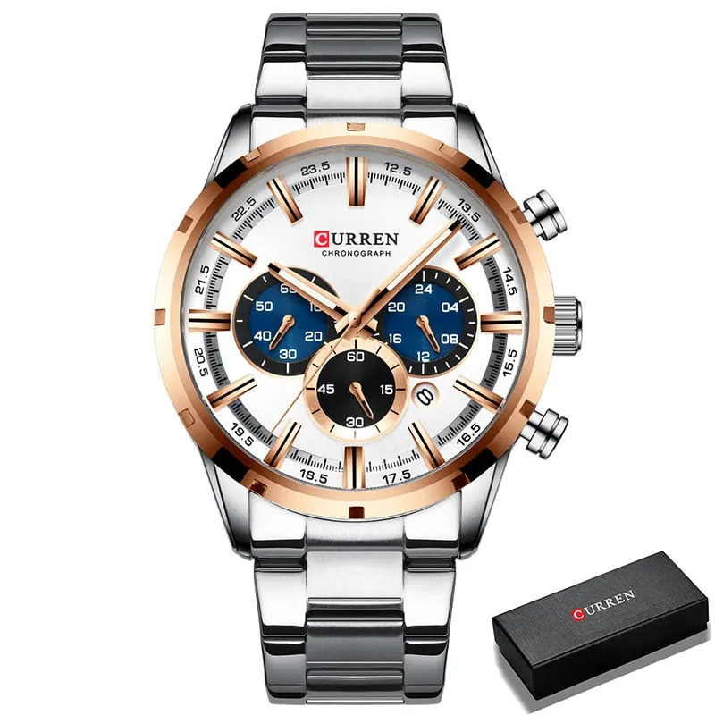 Men's Watch Luxury Sports Quartz Watches Full Steel Waterproof Chronograph Wristwatch