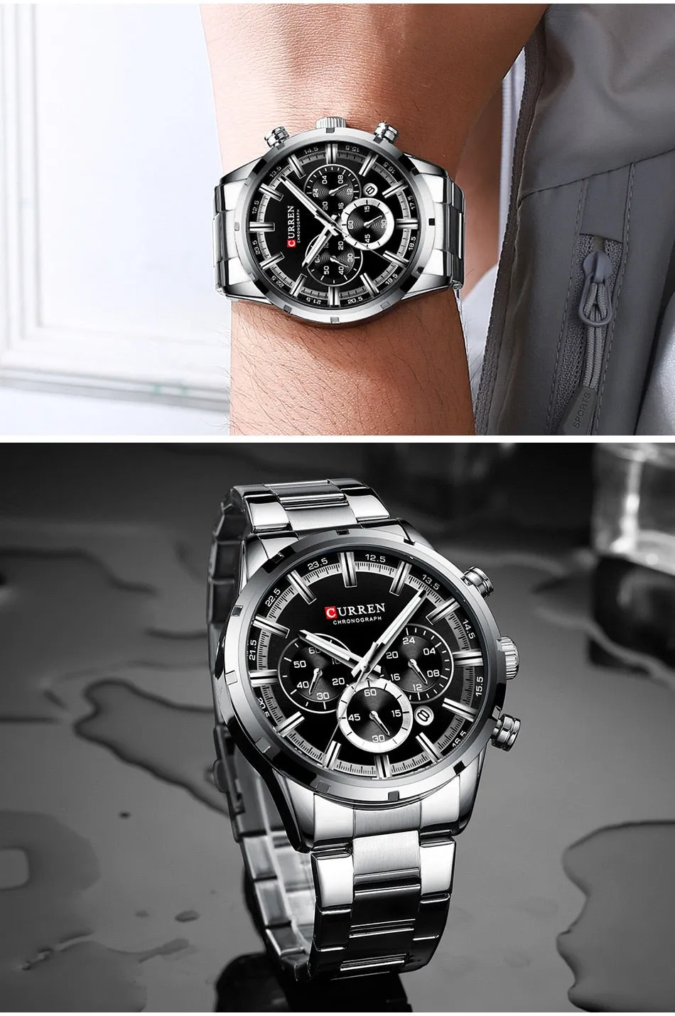 Men's Watch Luxury Sports Quartz Watches Full Steel Waterproof Chronograph Wristwatch