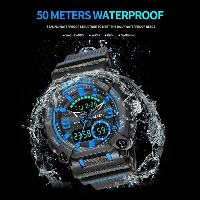 Military Waches Digtal LED Waterproof Men Sports Watch Male Clock 8052 Shock Army Watch Men Sporty  Dual Display Wristwatch