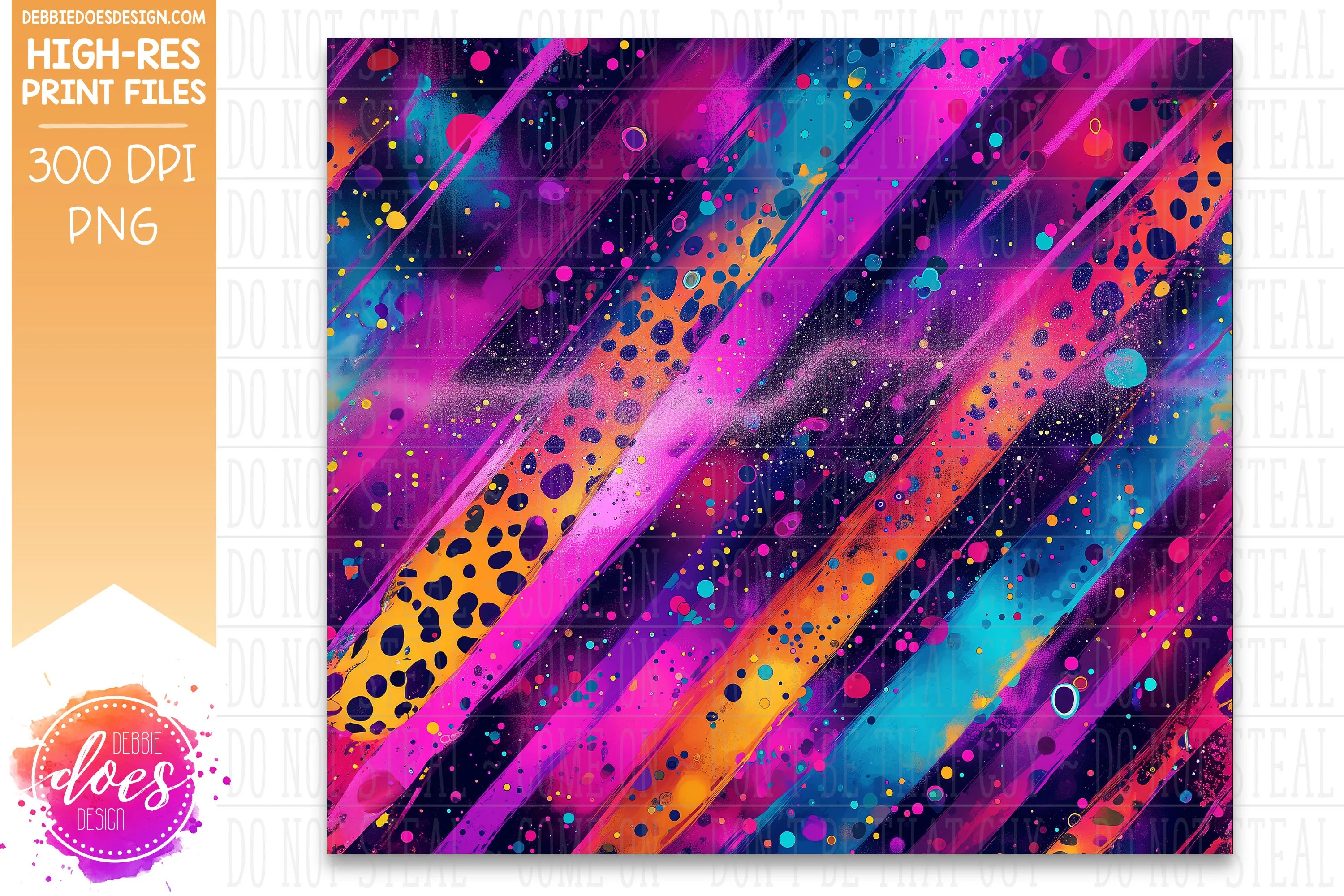 Neon Punk Leopard Brush Strokes Seamless Tumbler 1 - Sublimation/Printable Design