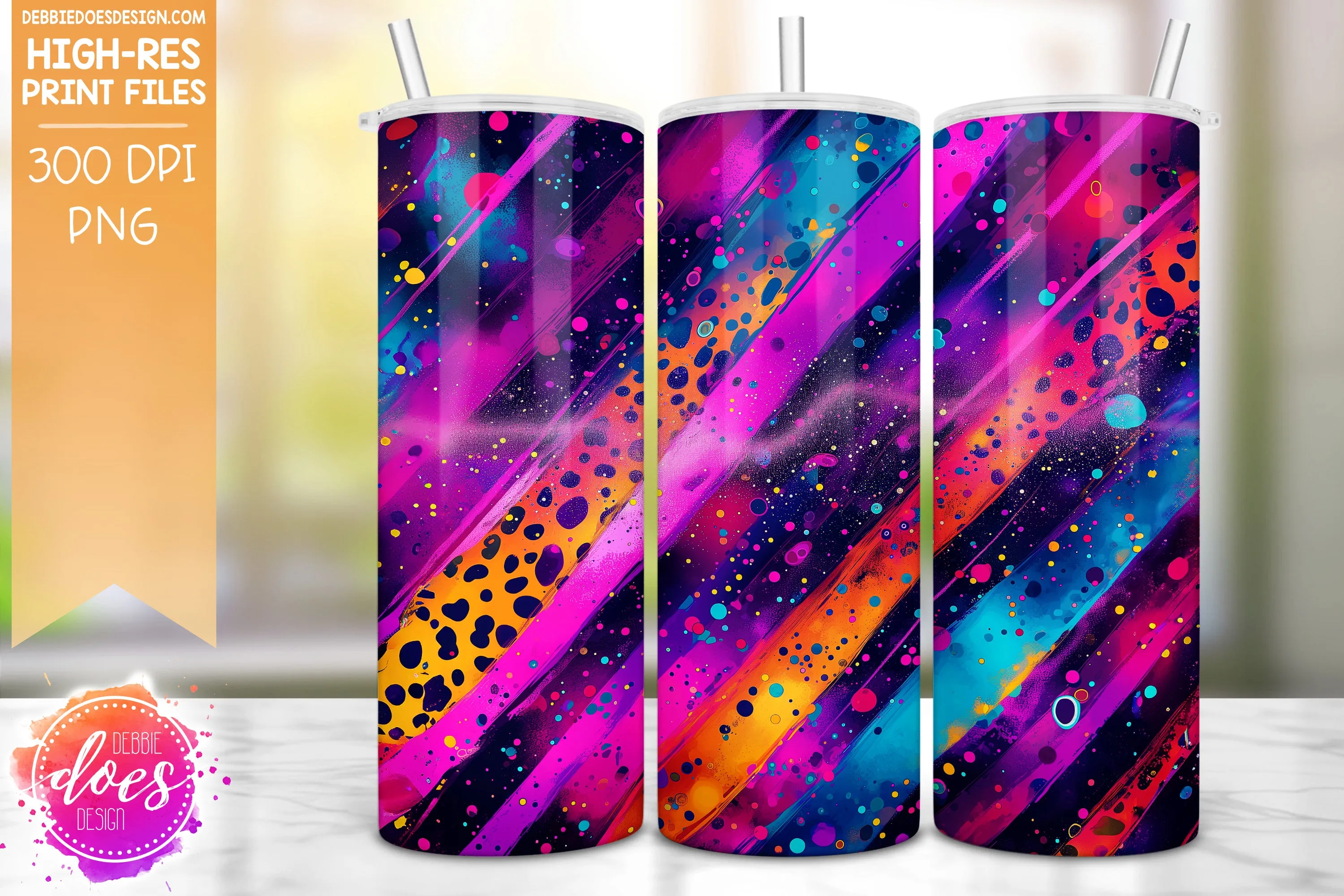 Neon Punk Leopard Brush Strokes Seamless Tumbler 1 - Sublimation/Printable Design