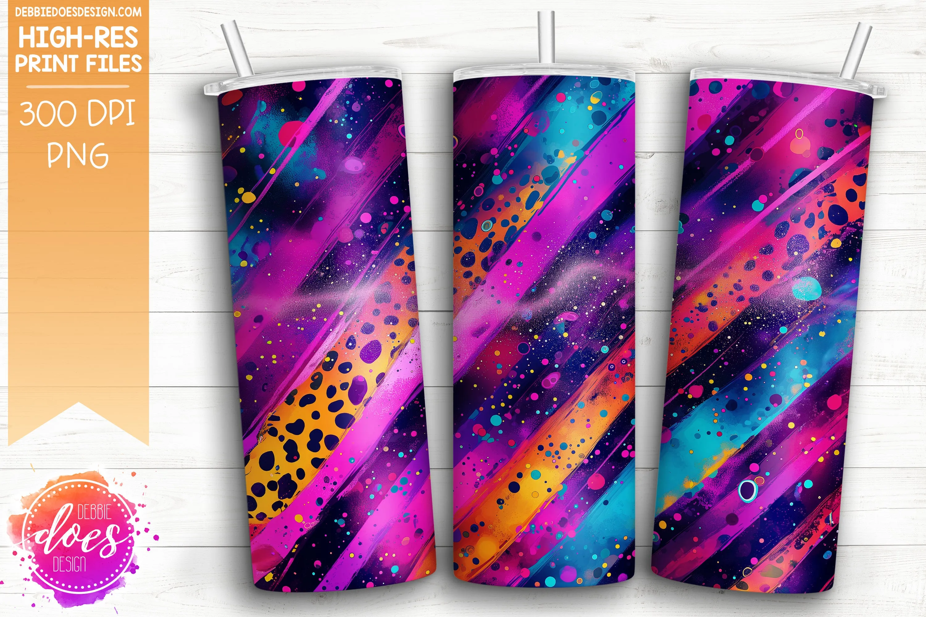 Neon Punk Leopard Brush Strokes Seamless Tumbler 1 - Sublimation/Printable Design