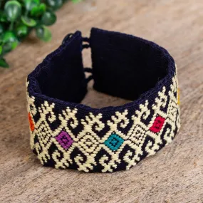 Ochre Geometric Cotton Wristband Bracelet from Mexico - Geometric Days | NOVICA