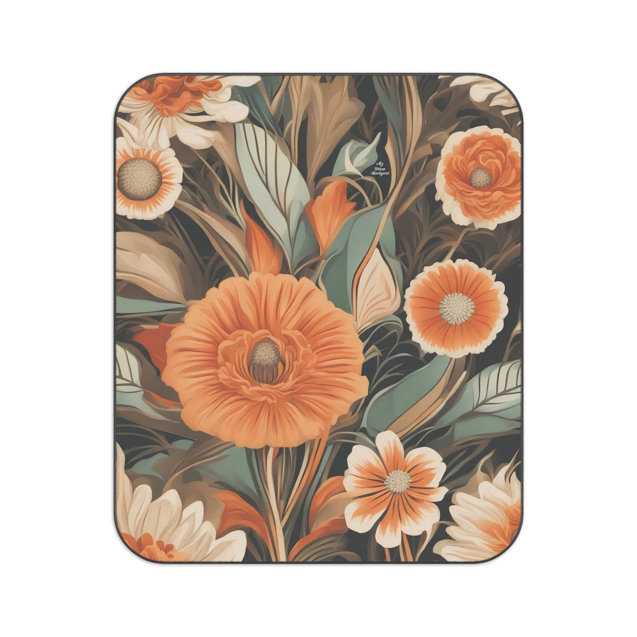 Orange Flowers, Outdoor Picnic Blanket with Soft Fleece Top, Water-Resistant Bottom, 51" × 61"