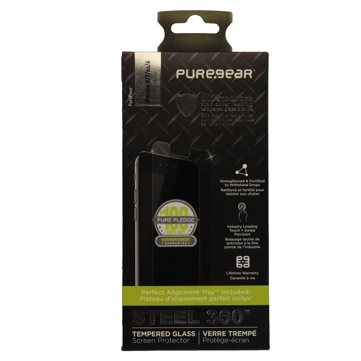 PureGear Steel 360 Tempered Glass with Alignment Tray for iPhone 8 7 6s - Clear