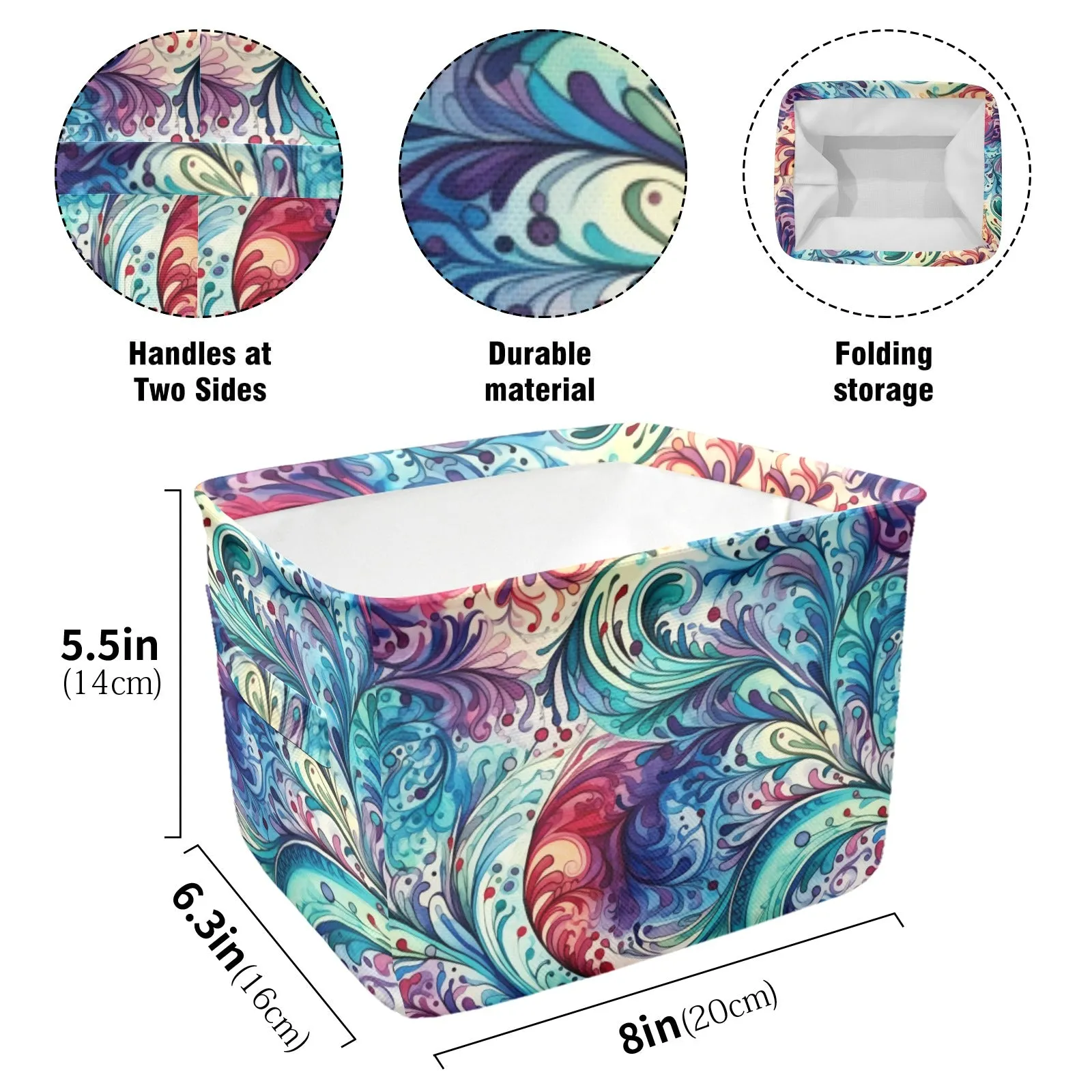 Rainbow Paisley Fabric Storage Basket