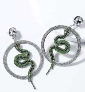 Rhinestone Hoop Snake Earrings