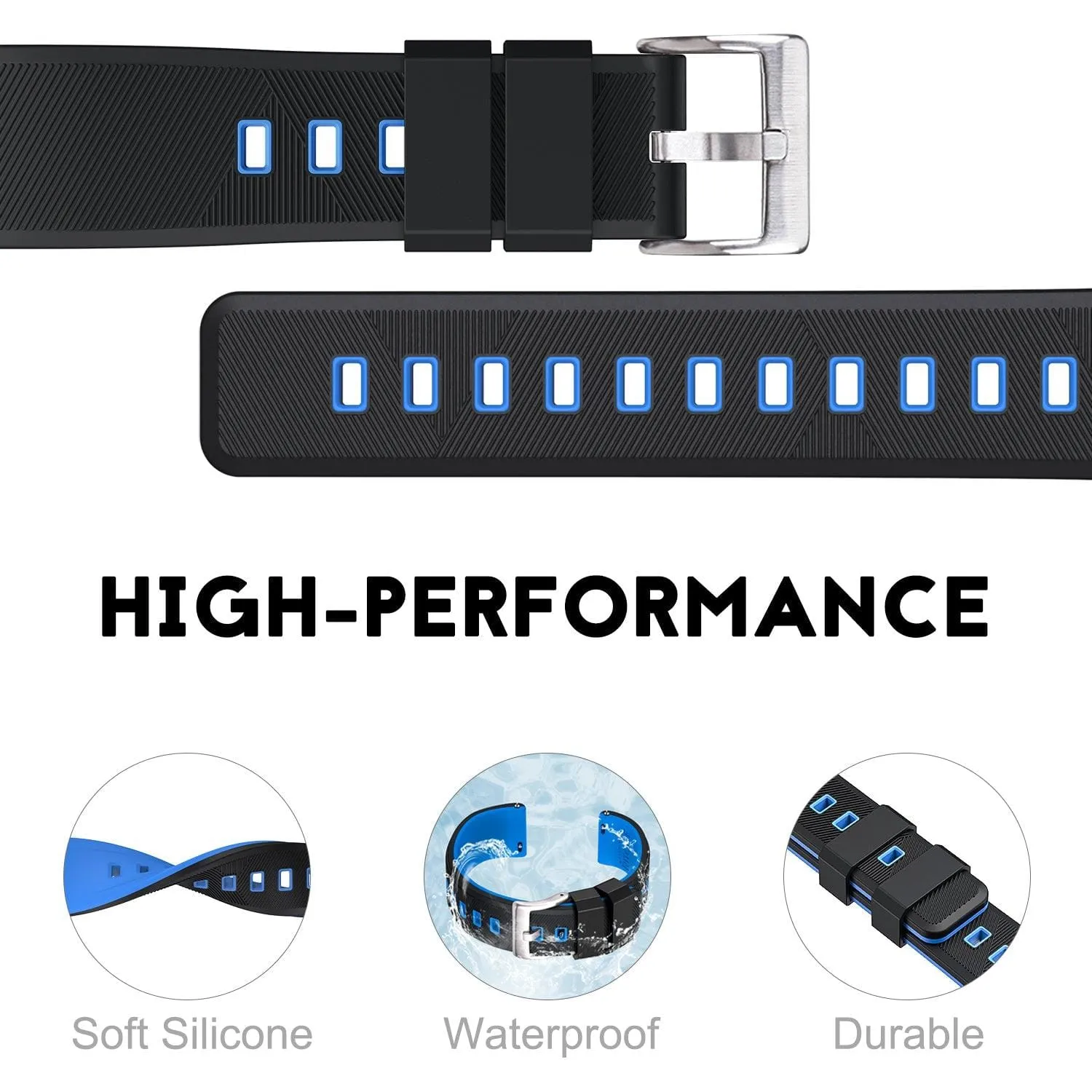 Ritche Sports Silicone Quick Release-Black/Navy Blue/Silver Buckle