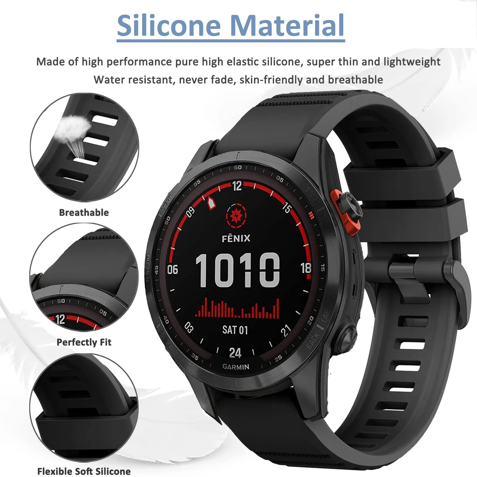 Silicone Bands For Garmin Fenix 7X | Fenix 6X | Fenix 5X | Fenix 5P | 5 Plus | Fenix 6X Pro | Fenix 3 - White