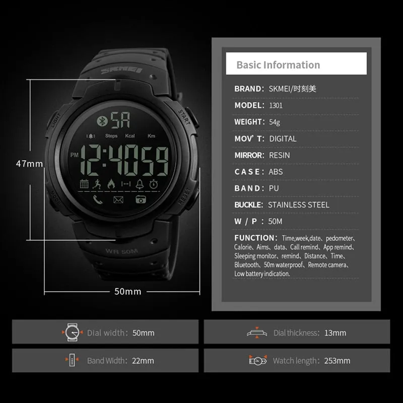 Sport Smart Watch Men SKMEI Brand Pedometer Remote Camera Calorie Bluetooth Smartwatch Reminder Digital Wristwatches Relojes