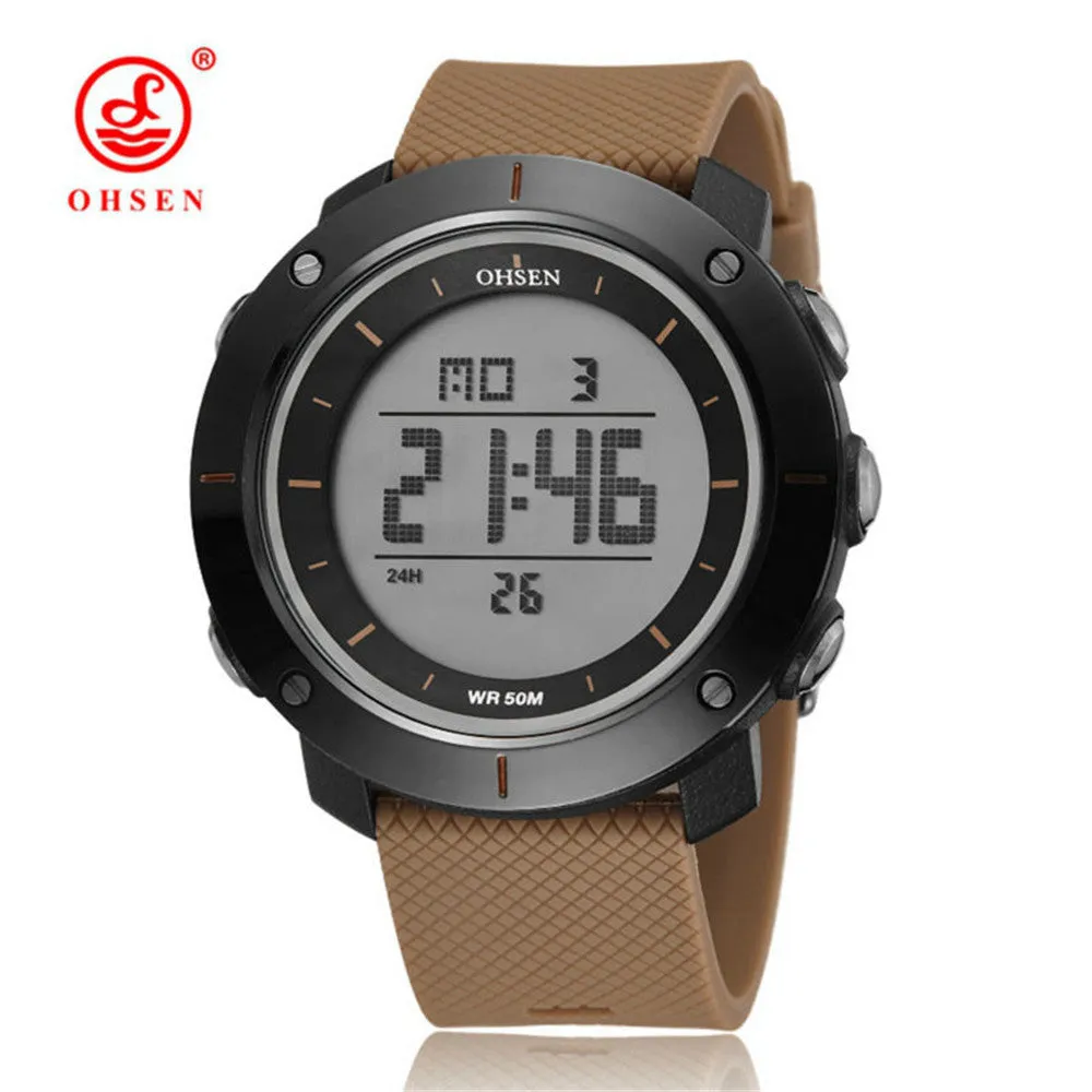 TOP 2017 OHSEN Digital Fashion Sport Men Wrist Watch Alarm Date Display Rubber Strap Outdoor Big Size Male Diver Clocks Relogio