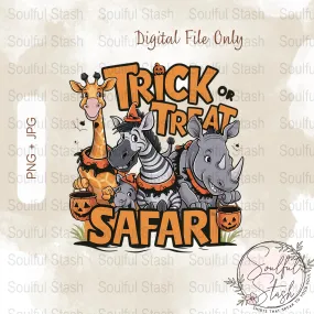 Trick or Treat Safari Digital Art, Halloween Kids Animal Print, Downloadable Zoo Safari Animals, Halloween Sublimation PNG