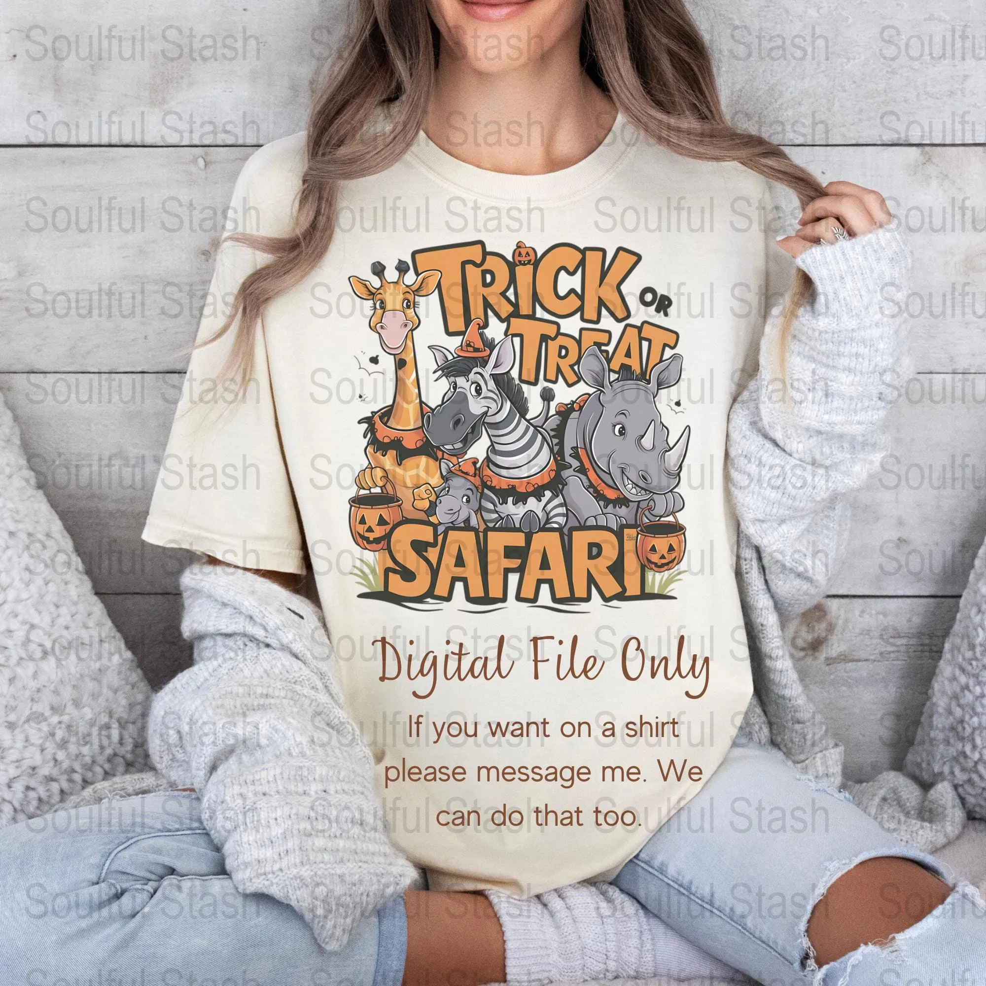 Trick or Treat Safari Digital Art, Halloween Kids Animal Print, Downloadable Zoo Safari Animals, Halloween Sublimation PNG