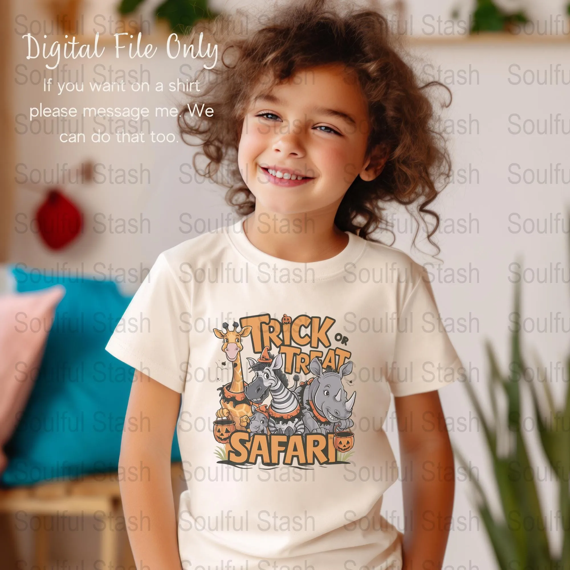 Trick or Treat Safari Digital Art, Halloween Kids Animal Print, Downloadable Zoo Safari Animals, Halloween Sublimation PNG