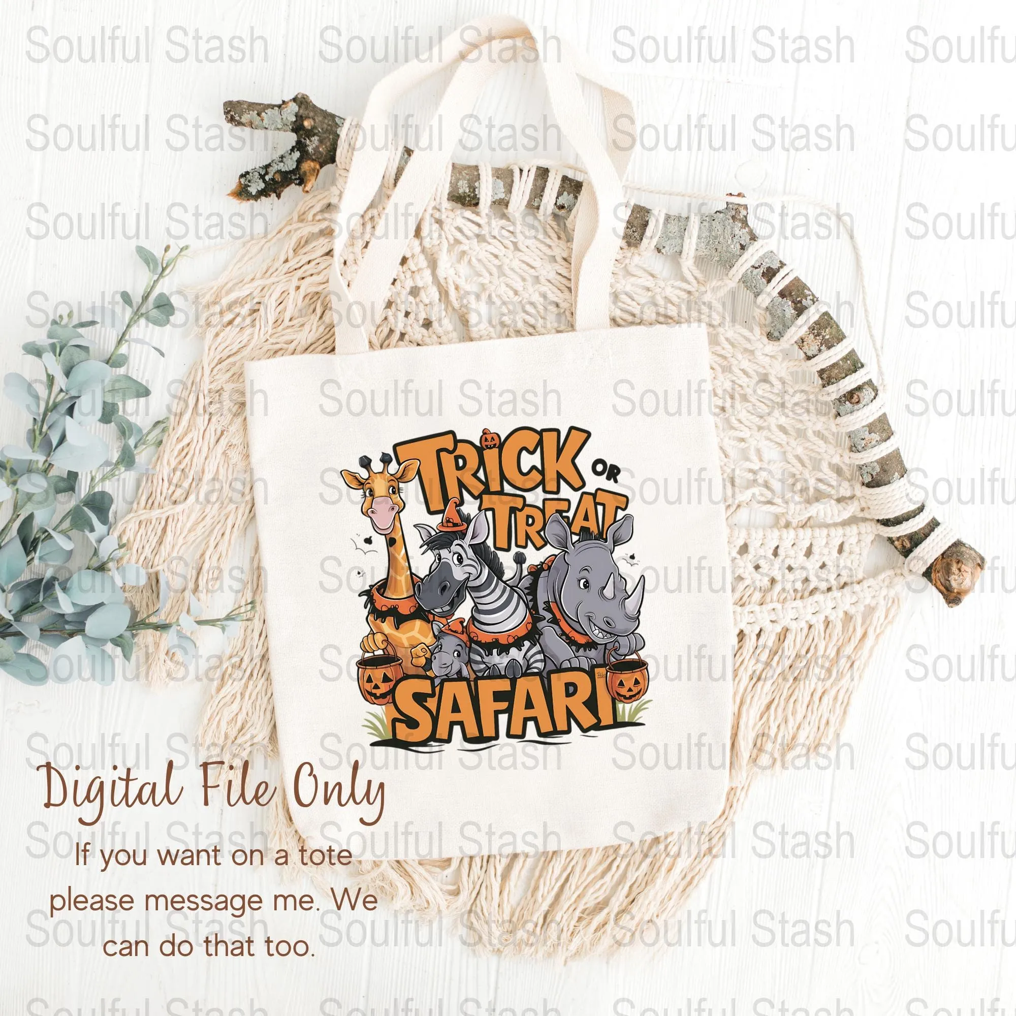 Trick or Treat Safari Digital Art, Halloween Kids Animal Print, Downloadable Zoo Safari Animals, Halloween Sublimation PNG