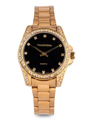 Valentino 20122289-BLACK DIAL Gold Stainless Steel Watch for Women