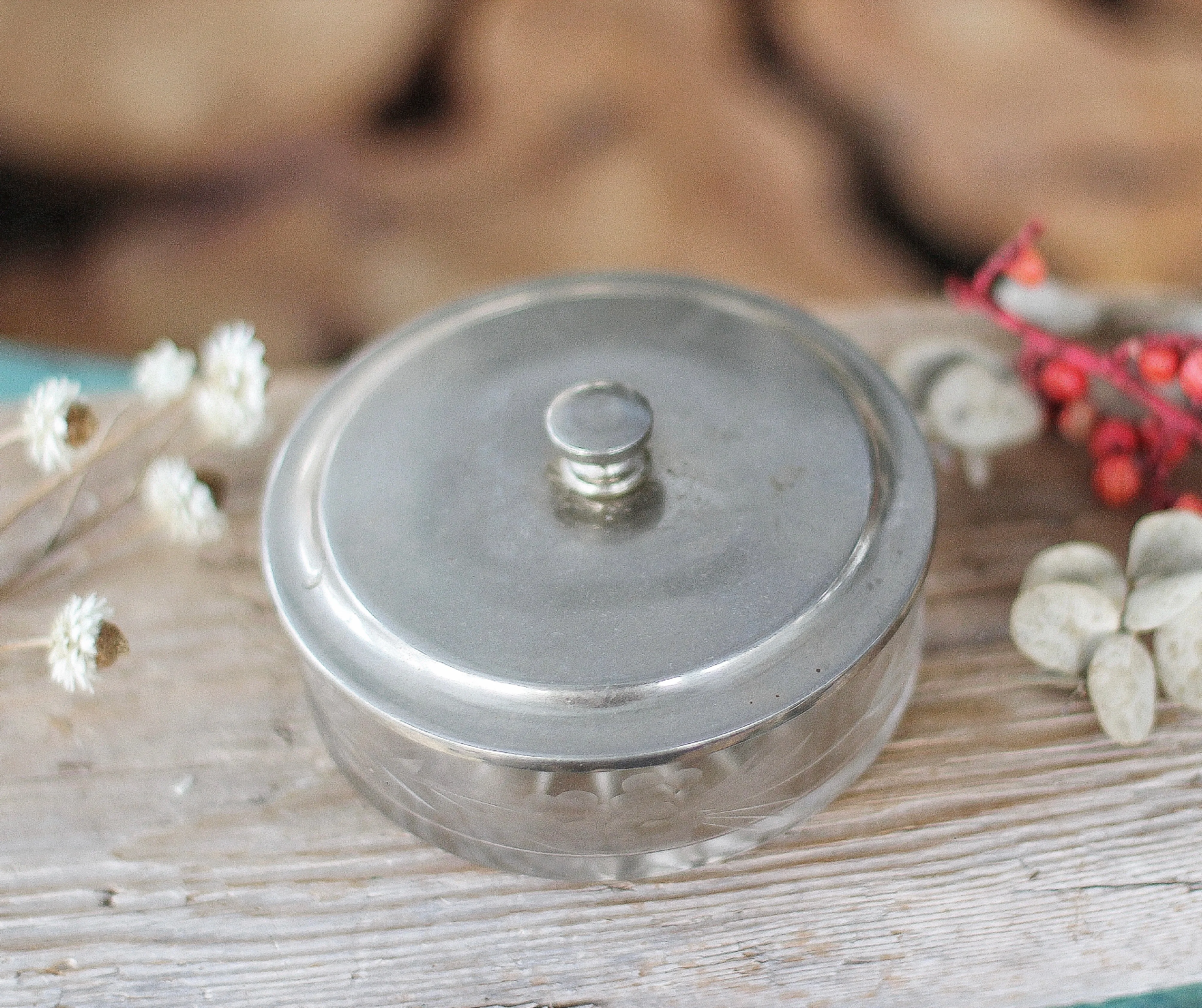 Vintage Glass Floral Silver Top Jar