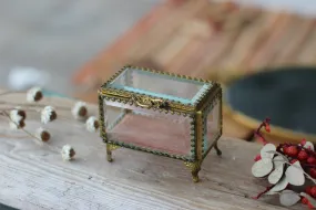 Vintage Peach Velvet Interior Stylebuilt Glass Jewelry Box